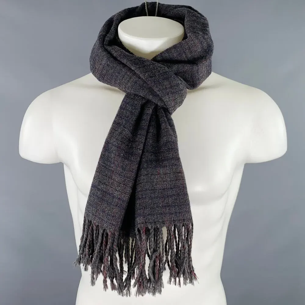 SCOTCH AND SODA Grey Navy Stripe Wool Blend Woven Scarf